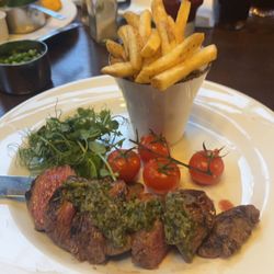 Lass O'Gowrie - Medium rare steak. Tomatoes. Fries. Green leaves