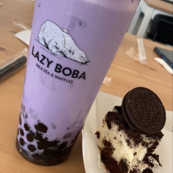 Lazy Boba - Taro milk tea with boba + Oreo cookie cheesecake - Bubble Tea Near Me - Killeen, Texas