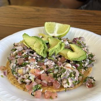 Mariscos Jalisco - Tostada de camaron ($5.50): sweet and tart shrimp ceviche = perfection. - Tacos Near Me - Pomona, California Mariscos Jalisco - Tostada de camaron ($5.50): sweet and tart shrimp ceviche = perfection. - Tacos Near Me - Pomona, California