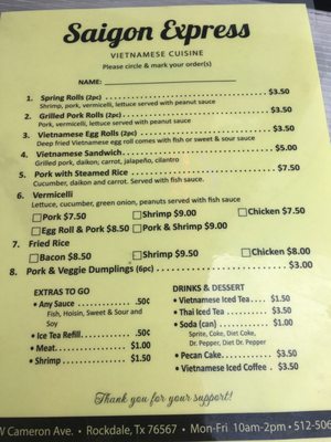 Menu photo 2 Saigon Express Rockdale, TX