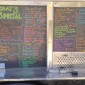 Tacos Decalli - Menu photos taken 7/19/2022 - Food Trucks Near Me - Elk Grove, California
