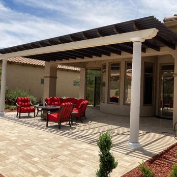 Interlock Paver Design - a patio with a pergolated roof - Masonry/Concrete Near Me - Tempe, Arizona Interlock Paver Design - a patio with a pergolated roof - Masonry/Concrete Near Me - Tempe, Arizona