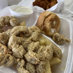 My gizzards, fries and gravy with chicken nuggets!!
