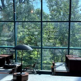 the front and the back of the library are all glass walls the front and the back of the library are all glass walls