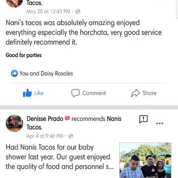 Nanis Tacos - Facebook Reviews - Caterers Near Me - Baldwin Park, California