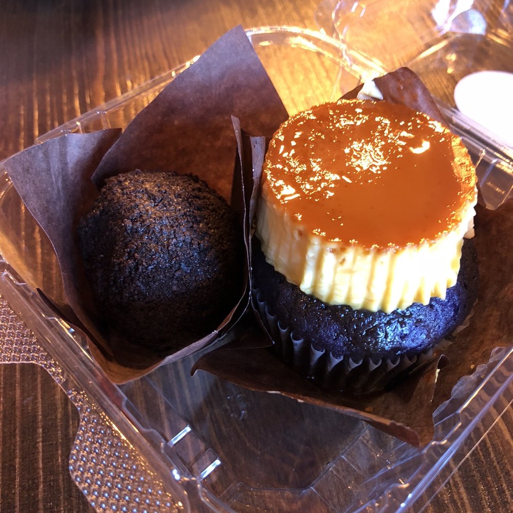 Cafe 86 - Ube truffle on the left and ube flan cupcake on the right - Desserts Near Me - Chula Vista, California Cafe 86 - Ube truffle on the left and ube flan cupcake on the right - Desserts Near Me - Chula Vista, California