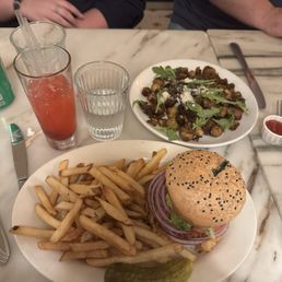 Veggie Burger + Crispy Brussel Sprouts Veggie Burger + Crispy Brussel Sprouts