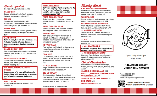 Menu photo 8 K & A Bagel Cafe Cherry Hill, NJ Menu photo 8 K & A Bagel Cafe Cherry Hill, NJ