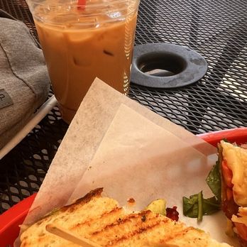 Dos Palmas Cafe - Breakfast panini. Lots of avocado, spinach very fresh. Cold latte. - Coffee & Tea Near Me - San Diego, California