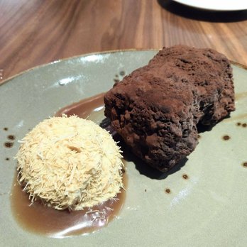 Vidrio - buttermilk chocolate cake with 'baklava' ice cream (I know the cake looks weird but it is AMAZING) - Mediterranean Near Me - Raleigh, North Carolina