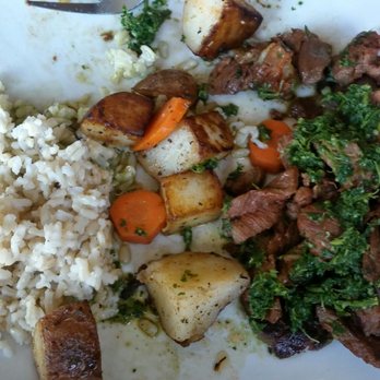 The Upper Room Kitchen - My steak with chimchuri sauce, rice, potatoes and carrots - Salad Near Me - Tracy, California