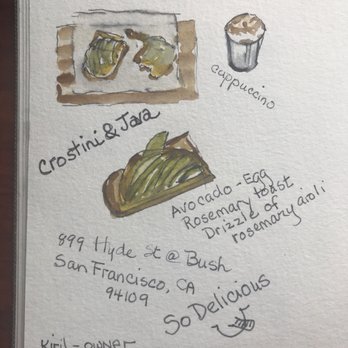Crostini & Java - A delightful morning enjoying my avocado and egg toast drizzled with a light touch of rosemary aioli listening to jazz and painting! - Coffee & Tea Near Me - San Francisco, California Crostini & Java - A delightful morning enjoying my avocado and egg toast drizzled with a light touch of rosemary aioli listening to jazz and painting! - Coffee & Tea Near Me - San Francisco, California