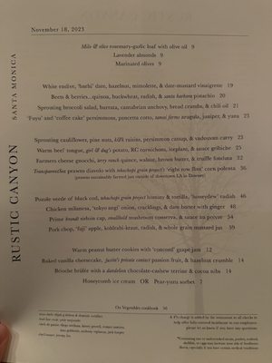 Menu photo 8 Rustic Canyon Santa Monica, CA