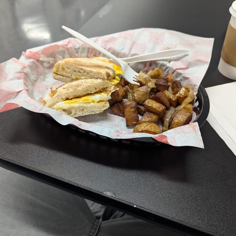 Cafe One Eleven - Meatless breakfast sandwich and breakfast potatoes -- both actually quite, quite tasty, and made while I watched, not defrosted and nuked. - Cafes Near Me - Latham, New York
