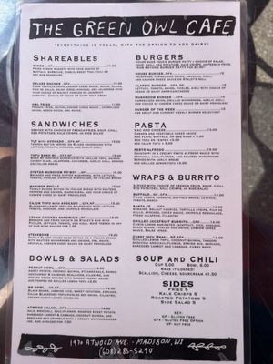 Menu photo 2 The Green Owl Cafe Madison, WI