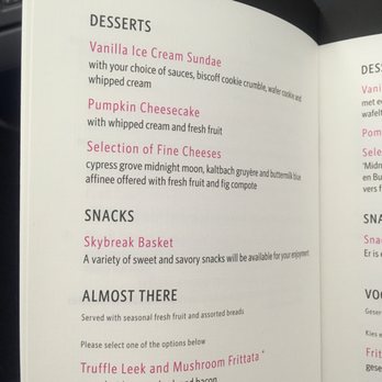 Delta Air Lines - Dessert Menu - US to EU, Oct 2018 - Airlines Near Me - Orlando, Florida