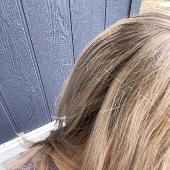 Paintbox Salon - Root demarcation is visible here on the top and color goes from brassy to blonde to brassy - Hair Salons Near Me - Selma, Texas