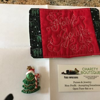 Purse Impressions - Xmas tree pin , business card and mug rug - Thrift Stores Near Me - Cave Creek, Arizona Purse Impressions - Xmas tree pin , business card and mug rug - Thrift Stores Near Me - Cave Creek, Arizona