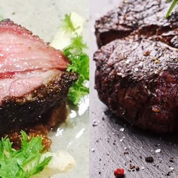 Barley Swine - Barley's "rib steak" on the left. A real rib steak on the right. - New American Near Me - Austin, Texas Barley Swine - Barley's "rib steak" on the left. A real rib steak on the right. - New American Near Me - Austin, Texas