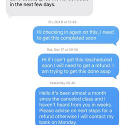 Surf City CPR - Text thread with Jason @ Surf City who took my money, canceled class and then ghosted me