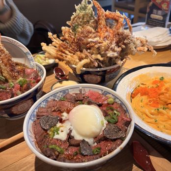 Tendon Kohaku - Uni udon, truffle grilled steak, beef steak Aomori and akiaji tendon. - Japanese Near Me - Bellevue, Washington Tendon Kohaku - Uni udon, truffle grilled steak, beef steak Aomori and akiaji tendon. - Japanese Near Me - Bellevue, Washington