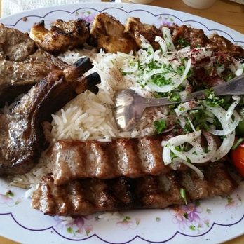 Mini Kabob - Huge combo plate, beef luleh, New Zealand lamb chops, chicken thigh, beef shish kabob, basmati rice, and grilled vegetables. - Armenian Near Me - Glendale, California Mini Kabob - Huge combo plate, beef luleh, New Zealand lamb chops, chicken thigh, beef shish kabob, basmati rice, and grilled vegetables. - Armenian Near Me - Glendale, California