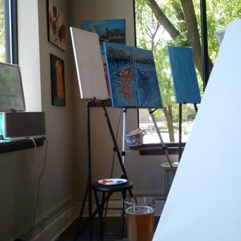 Arte Wine And Paint Studio - The intructor's station with the sample finished product - Paint & Sip Near Me - Wauwatosa, Wisconsin