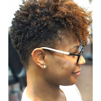 Wesley Styles - Short natural tapered cut, with full crown, and Spice lights, and curl definition set (wash & go) on, tightly coiled, curly hair. - Hair Salons Near Me - New York, New York Wesley Styles - Short natural tapered cut, with full crown, and Spice lights, and curl definition set (wash & go) on, tightly coiled, curly hair. - Hair Salons Near Me - New York, New York