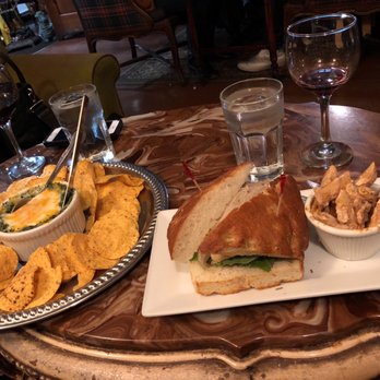 Van Gogh's Ear Cafe - To the left: Garlicky Spinach Dip. To the right: Chicken Foccacia with a side of Pasta Salad - Cafes Near Me - Union, New Jersey
