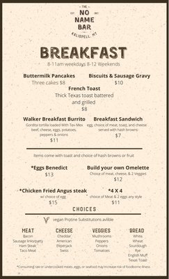 Menu photo 2 No Name Bar Kalispell, MT Menu photo 2 No Name Bar Kalispell, MT