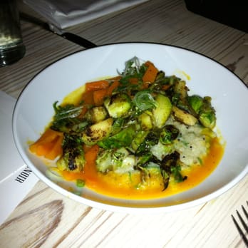 Lenoir - Brussel sprouts, polenta and "melted carrots" - New American Near Me - Austin, Texas