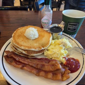 Corner Bakery Cafe - Pancakes with Scrambled eggs and bacon! Don't forget a cup of coffee! - Breakfast & Brunch Near Me - Tukwila, Washington
