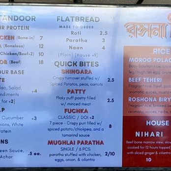 Roshona Bilash - Menu taken 5/2026 - Indian Near Me - Los Angeles, California Roshona Bilash - Menu taken 5/2026 - Indian Near Me - Los Angeles, California