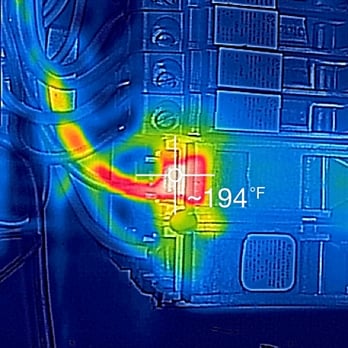 CalSpec Home Inspectors - Infrared Thermal Imaging - Showing overheating wire and breaker at a temperature of 194 degrees. - Home Inspectors Near Me CalSpec Home Inspectors - Infrared Thermal Imaging - Showing overheating wire and breaker at a temperature of 194 degrees. - Home Inspectors Near Me