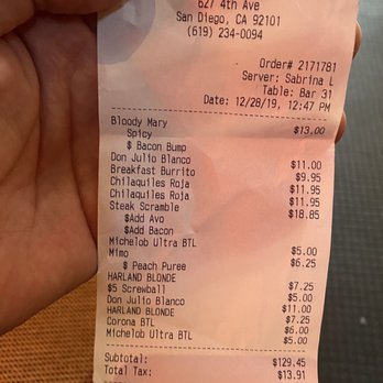 Werewolf - Receipt - Breakfast & Brunch Near Me - San Diego, California Werewolf - Receipt - Breakfast & Brunch Near Me - San Diego, California
