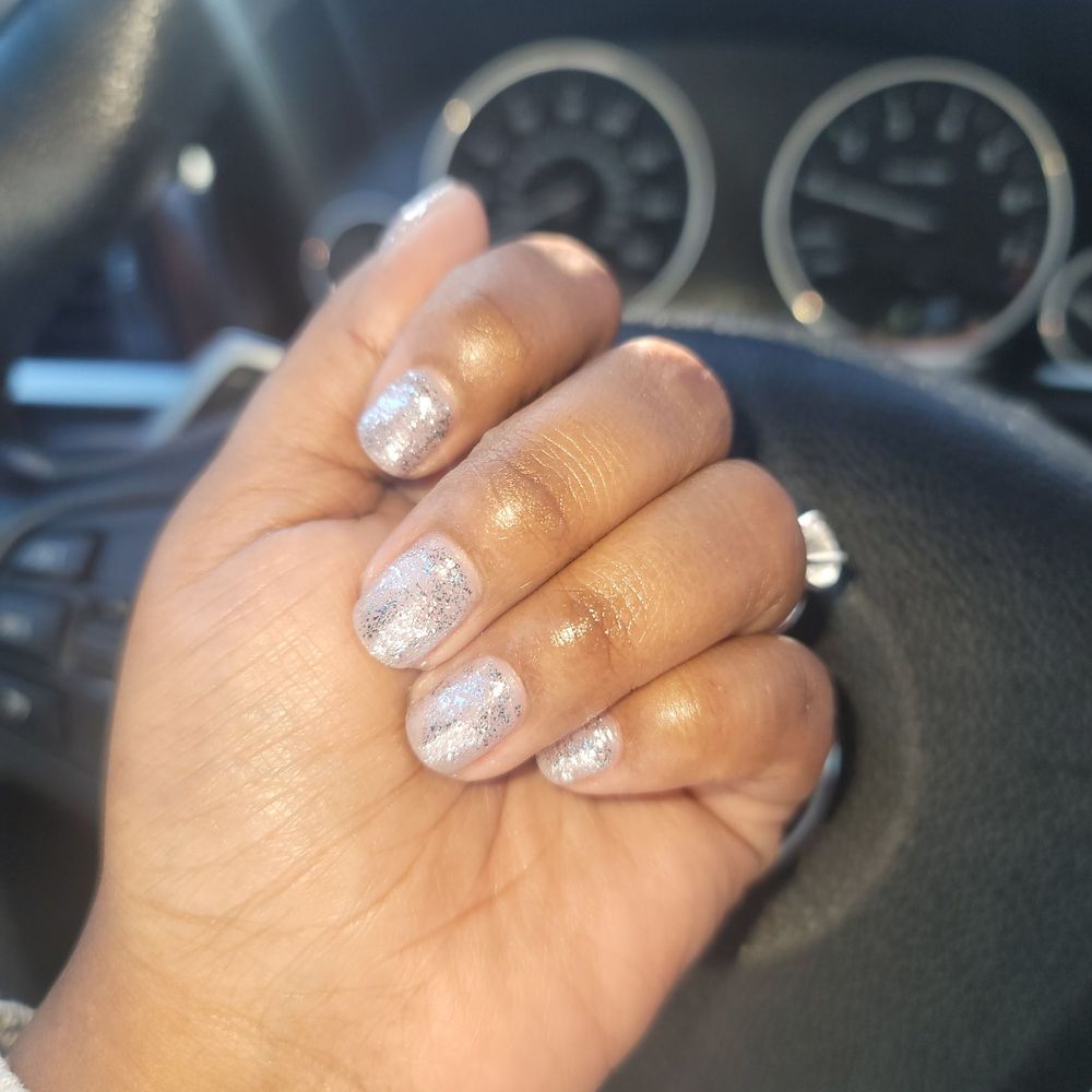 Sen Nails - Silver glitter on dip natural nails - Nail Salons Near Me - Brentwood, California