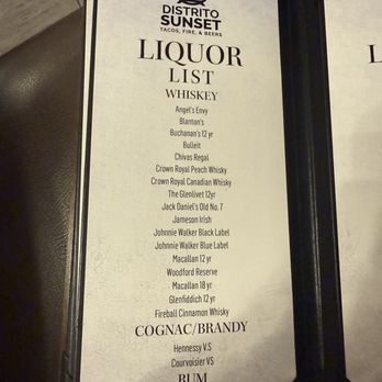 Distrito Sunset - Liquor List - Mexican Near Me - El Paso, Texas Distrito Sunset - Liquor List - Mexican Near Me - El Paso, Texas