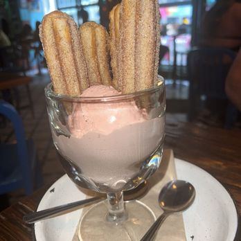 Broken English Taco Pub - The Loop - Churros with pomegranate sorbet. - Mexican Near Me - Chicago, Illinois