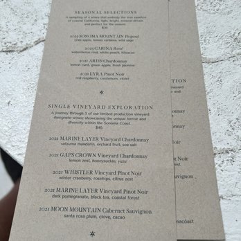 Marine Layer Wines - Tasting menu - Wine Tasting Room Near Me - Healdsburg, California