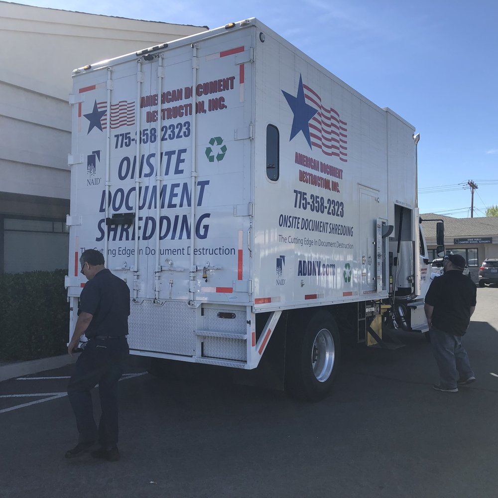 American Document Destruction - Saturday, April 27, 2019: American Document Destruction, Inc. shredding truck. - Shredding Services Near Me - Sparks, Nevada American Document Destruction - Saturday, April 27, 2019: American Document Destruction, Inc. shredding truck. - Shredding Services Near Me - Sparks, Nevada