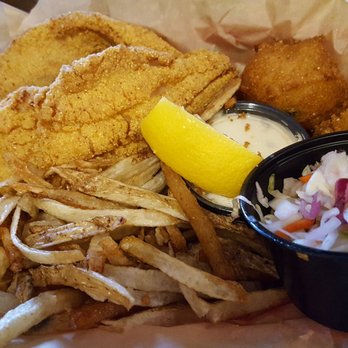 Scooter's Smokehouse BBQ - Two perfectly seasoned catfish fillets, fries, slaw and jalapeno hushpuppies. Oooowwweeee! - Barbeque Near Me - Georgetown, Colorado
