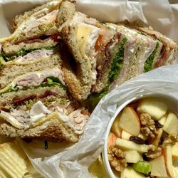 Triple decker on rye, Waldorf salad, chips.