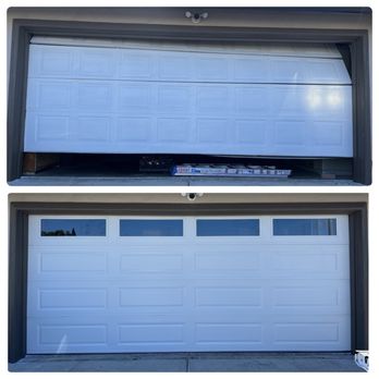 Graham Garage Doors - Garage door installation before and after photo 16x7 long panel white garage door installed in auburn ca - Garage Door Services Near Me Graham Garage Doors - Garage door installation before and after photo 16x7 long panel white garage door installed in auburn ca - Garage Door Services Near Me