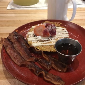 Marigold Kitchen - Pumpkin cinnamon roll pancakes (short stack) ek th bacon and coffee! - Breakfast & Brunch Near Me - Madison, Wisconsin