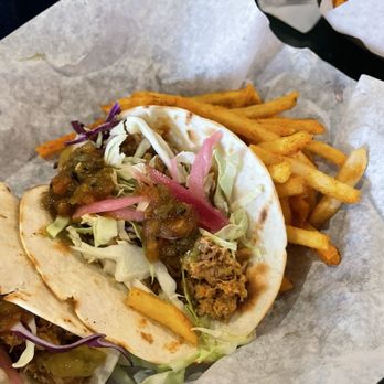 Lengthwise at the Marketplace - Pulled pork tacos. - American Near Me - Bakersfield, California Lengthwise at the Marketplace - Pulled pork tacos. - American Near Me - Bakersfield, California