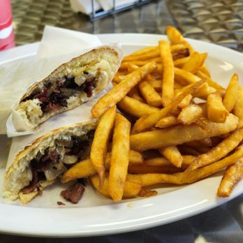 Crossroads Deli & Grill - Hot Pastrimi sandwich was not what I expected but tasty! - Mediterranean Near Me - Sebring, Florida