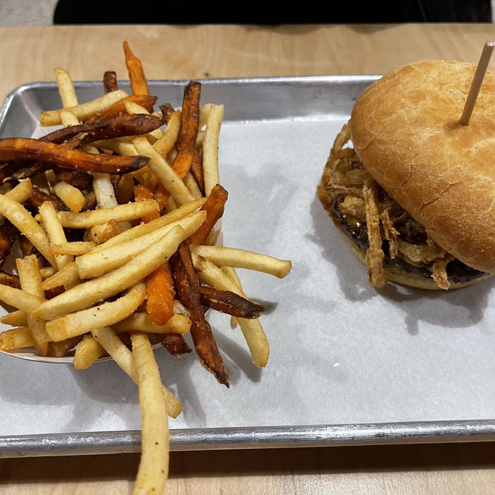 CHOM Burger - 1/2 sweet potatoes and 1/2 regular potato fries - Burgers Near Me - Provo, Utah