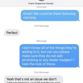 Grapevine Honda - Frank not following through. - Auto Parts & Supplies Near Me - Grapevine, Texas