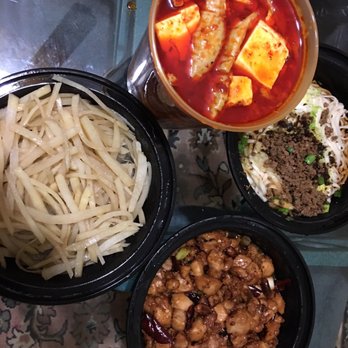 Mala Tang - Shredded potatoes with vinegar (5/10), Pork intestines with soft tofu (7/10), Dan Dan Noodle (7.5/10), Kung Bao chicken (9/10). - Chinese Near Me - Arlington, Virginia Mala Tang - Shredded potatoes with vinegar (5/10), Pork intestines with soft tofu (7/10), Dan Dan Noodle (7.5/10), Kung Bao chicken (9/10). - Chinese Near Me - Arlington, Virginia