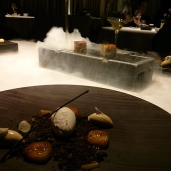 ABaC Restaurante - On a bed of smoked bread brittle, roast biscuit, banana, coffee, vanilla and bourbon. - Spanish Near Me - Barcelona, B